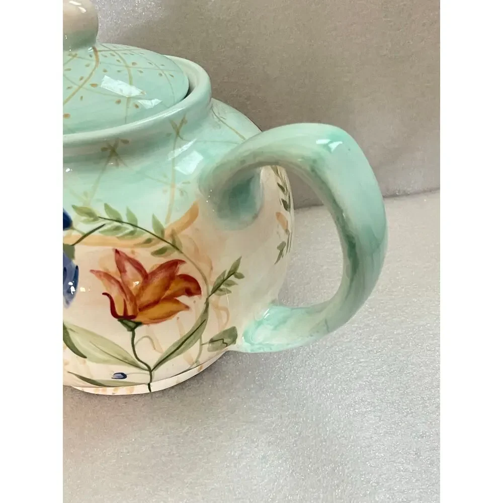 Crate And Barrel Ceramic Teapot 6 Cups Floral Design Victoria